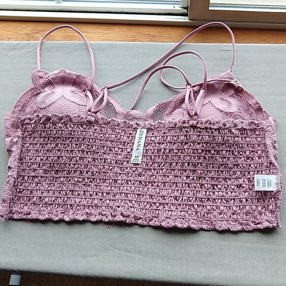 2X Burgundy Lace Bralette with Bra Pads Zenana double adjustable straps smocked - Picture 11 of 15